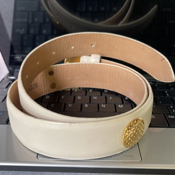 Italian Calfskin 365228 Cream Leather Belt Size: M - Picture 3 of 11